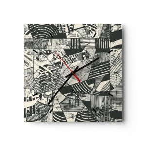 Reloj de pared - Reloj de vidrio - Patrones abstractos geométricos en tonos verdes sobre un fondo claro - 30x30cm - La dinámica del presente - Decoración de pared moderna para salón y dormitorio ARTTOR