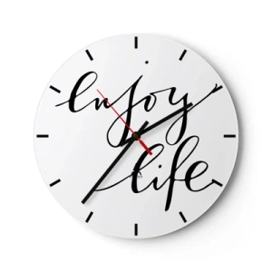 Reloj de pared - Reloj de vidrio - Un reloj blanco con la inscripción negra Enjoy Life sobre un fondo minimalista. - 30x30cm - Nada que añadir... - Decoración de pared moderna para salón, cocina y dormitorio ARTTOR
