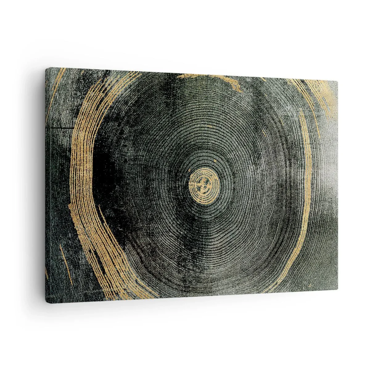 Cuadro sobre lienzo - Impresión de Imagen - Círculos concéntricos con acentos dorados. - 70x50cm - Cambio y perpetuidad - Decoración de pared moderna para salón y dormitorio ARTTOR