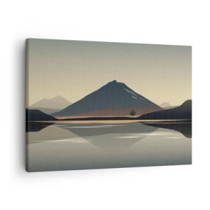 Cuadro sobre lienzo - Impresión de Imagen - Paisaje de montaña minimalista con reflejo en el agua. - 70x50cm - Reflejo de espejo - Decoración de pared moderna para salón y dormitorio ARTTOR