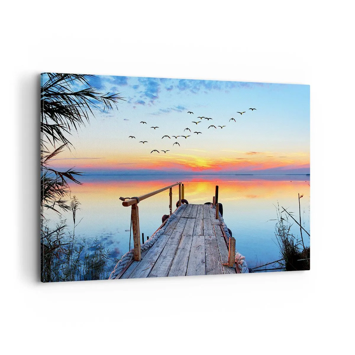 Cuadro sobre lienzo - Impresión de Imagen - Muelle de madera sobre el lago al atardecer - 100x70cm - Es hora de volver... - Decoración de pared moderna para salón y dormitorio ARTTOR