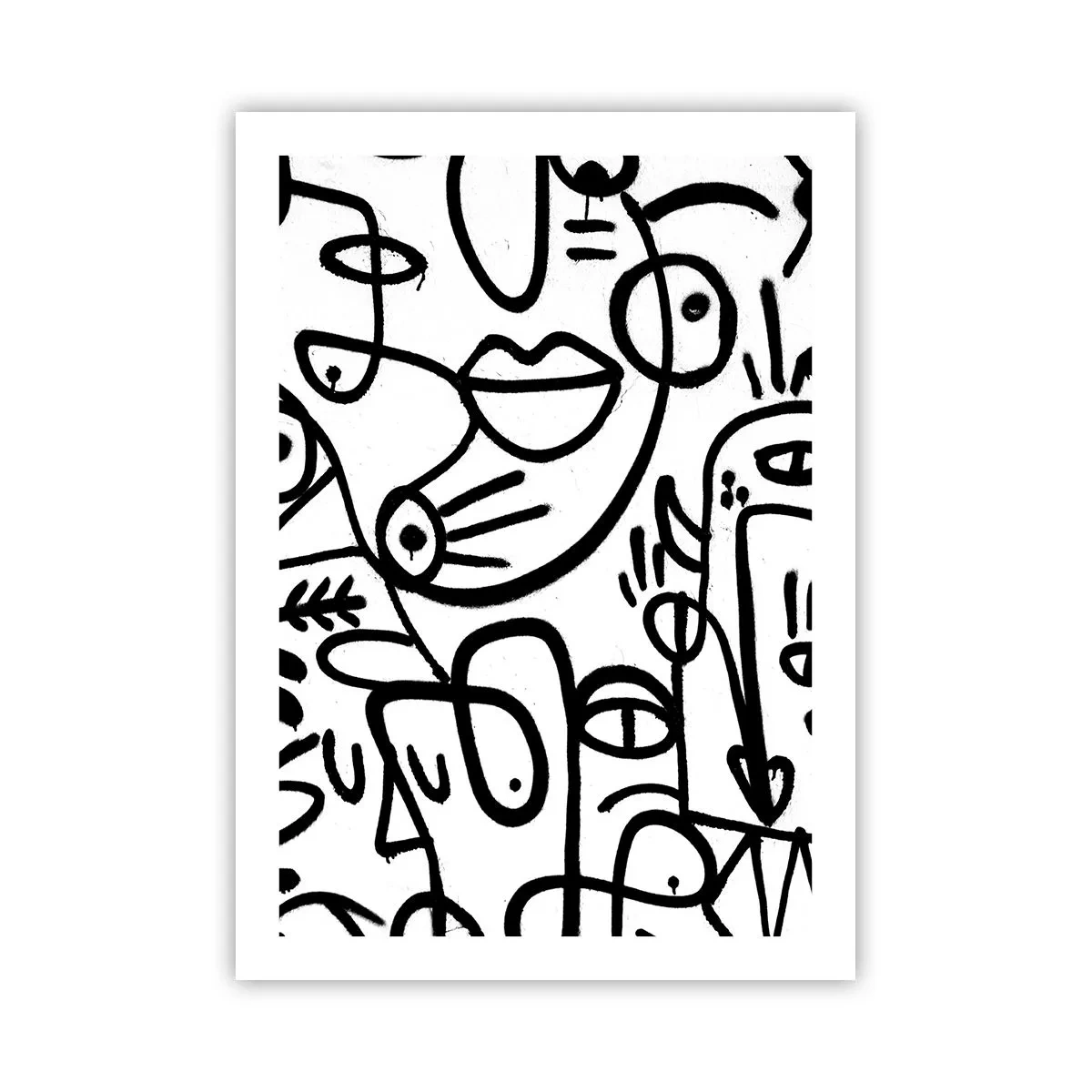 Póster - Líneas negras abstractas sobre un fondo blanco - 50x70cm - Rostros y espejismos - Decoración de pared moderna para salón y dormitorio ARTTOR
