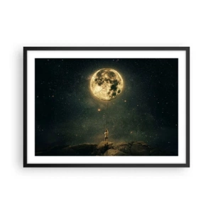 Póster en marco negro - Hombre con la luna contra el cielo estrellado - 70x50cm - El que robó la luna - Decoración de pared moderna para salón y dormitorio ARTTOR