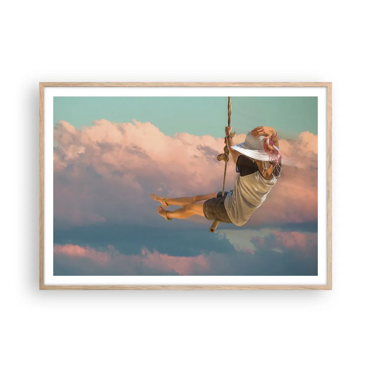 Póster en marco roble claro - Jugando en las nubes - 100x70 cm