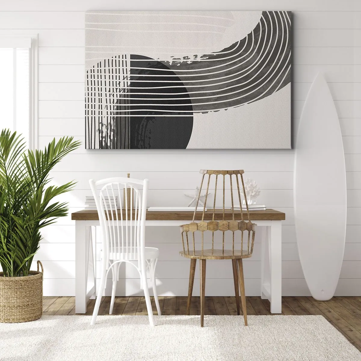 Cuadro sobre lienzo - Impresión de Imagen - Patrón abstracto con líneas y formas geométricas. - 70x50cm - Ida y vuelta - Decoración de pared moderna para salón y dormitorio ARTTOR