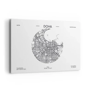 Cuadro sobre lienzo - Impresión de Imagen - Un mapa minimalista de Doha en blanco y negro con detalles precisos. - 120x80cm - Anatomía de Doha - Decoración de pared moderna para salón y dormitorio ARTTOR