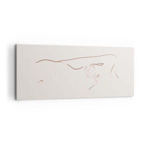 Cuadro sobre lienzo - Impresión de Imagen - Un dibujo lineal sutil de una silueta sobre un fondo claro. - 120x50cm - La forma del deseo - Decoración de pared moderna para salón y dormitorio ARTTOR