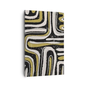 Cuadro sobre lienzo - Impresión de Imagen - Patrón abstracto en negro, blanco y dorado. - 80x120cm - Composición: tramos y callejones - Decoración de pared moderna para salón y dormitorio ARTTOR