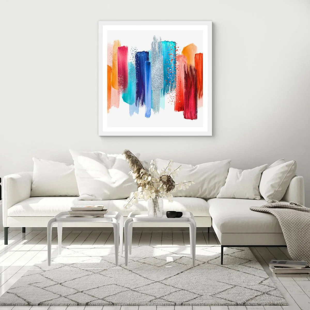 Póster en marco blanco - Arriba y abajo - 30x30 cm