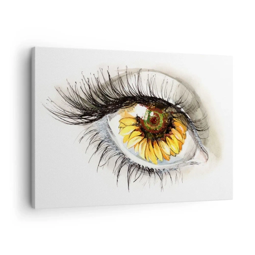 Cuadro sobre lienzo - Impresión de Imagen - Ojo artístico con iris en forma de girasol. - 70x50cm - Un aspecto tan caluroso como el verano - Decoración de pared moderna para salón y dormitorio ARTTOR