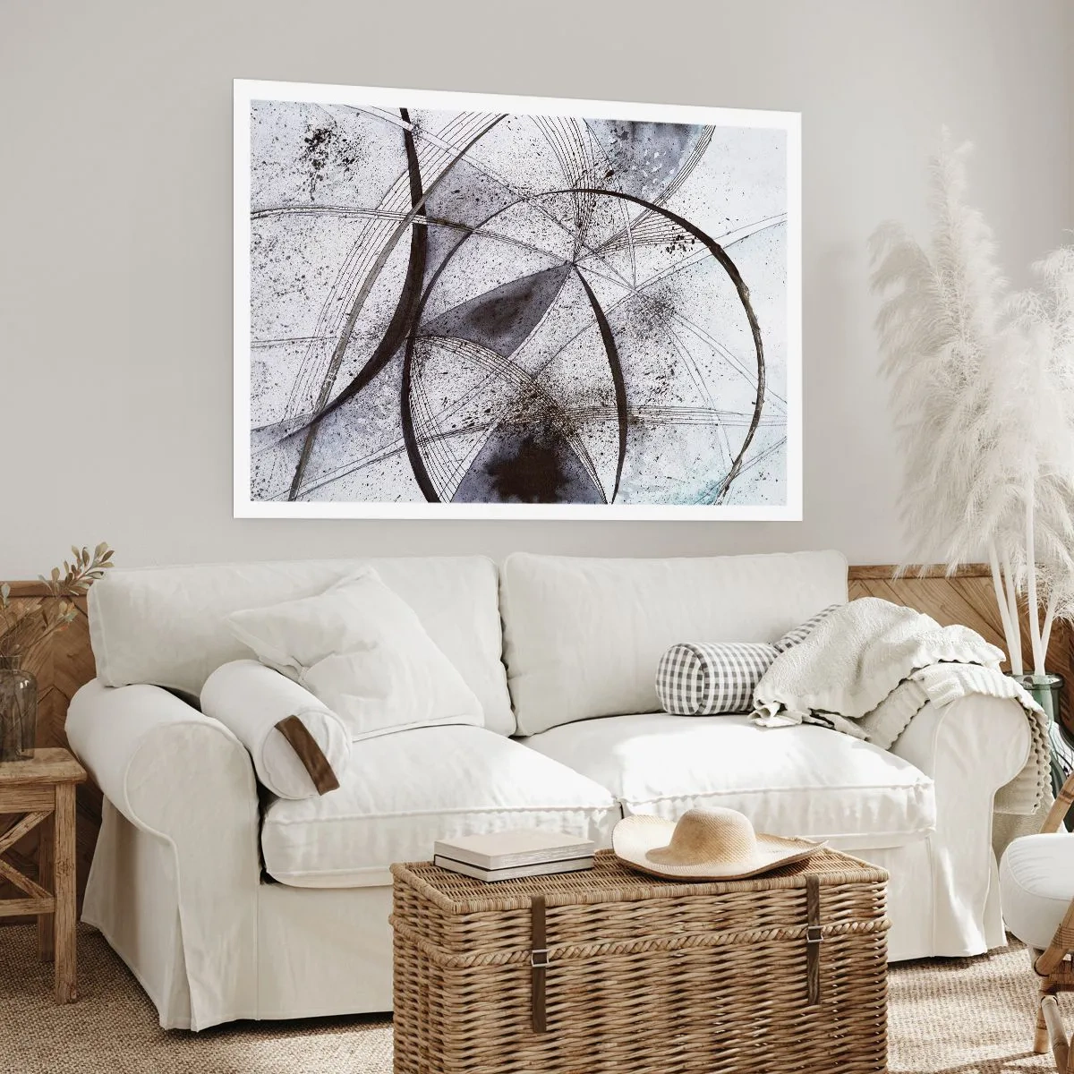 Póster - Líneas y formas abstractas en tonos de gris y negro. - 100x70cm - Fantasía futurista - Decoración de pared moderna para salón y dormitorio ARTTOR