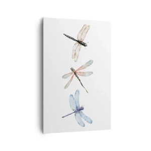 Cuadro sobre lienzo - Impresión de Imagen - Tres libélulas en delicados colores pastel. - 80x120cm - Libélulas ingrávidas - Decoración de pared moderna para salón y dormitorio ARTTOR