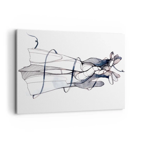 Cuadro sobre lienzo - Impresión de Imagen - Un dibujo sutil de una mano con una delicada flor. - 100x70cm - Un estudio sobre el contacto - Decoración de pared moderna para salón y dormitorio ARTTOR