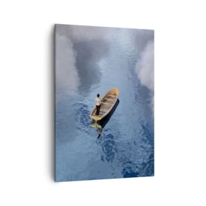 Cuadro sobre lienzo - Impresión de Imagen - Un hombre en un barco en un mar tranquilo rodeado de nubes. - 50x70cm - La vida - el viaje - lo desconocido - Decoración de pared moderna para salón y dormitorio ARTTOR