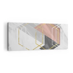 Cuadro sobre lienzo - Impresión de Imagen - Figuras geométricas con acentos dorados y de mármol. - 120x50cm - Composición en cadena - Decoración de pared moderna para salón y dormitorio ARTTOR