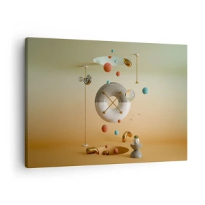 Cuadro sobre lienzo - Impresión de Imagen - Figuras geométricas en colores pastel en una disposición surrealista. - 70x50cm - Todo puede suceder - Decoración de pared moderna para salón y dormitorio ARTTOR