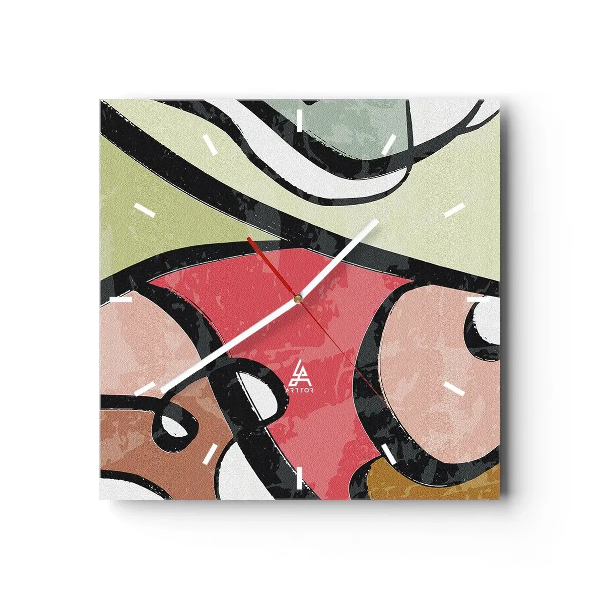 Reloj de pared - Reloj de vidrio - Piruetas entre colores - 40x40 cm