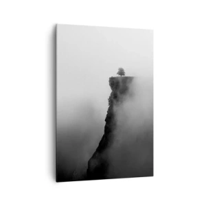 Cuadro sobre lienzo - Impresión de Imagen - Un árbol solitario al borde de un acantilado rodeado de niebla. - 70x100cm - En el límite del mundo - Decoración de pared moderna para salón y dormitorio ARTTOR