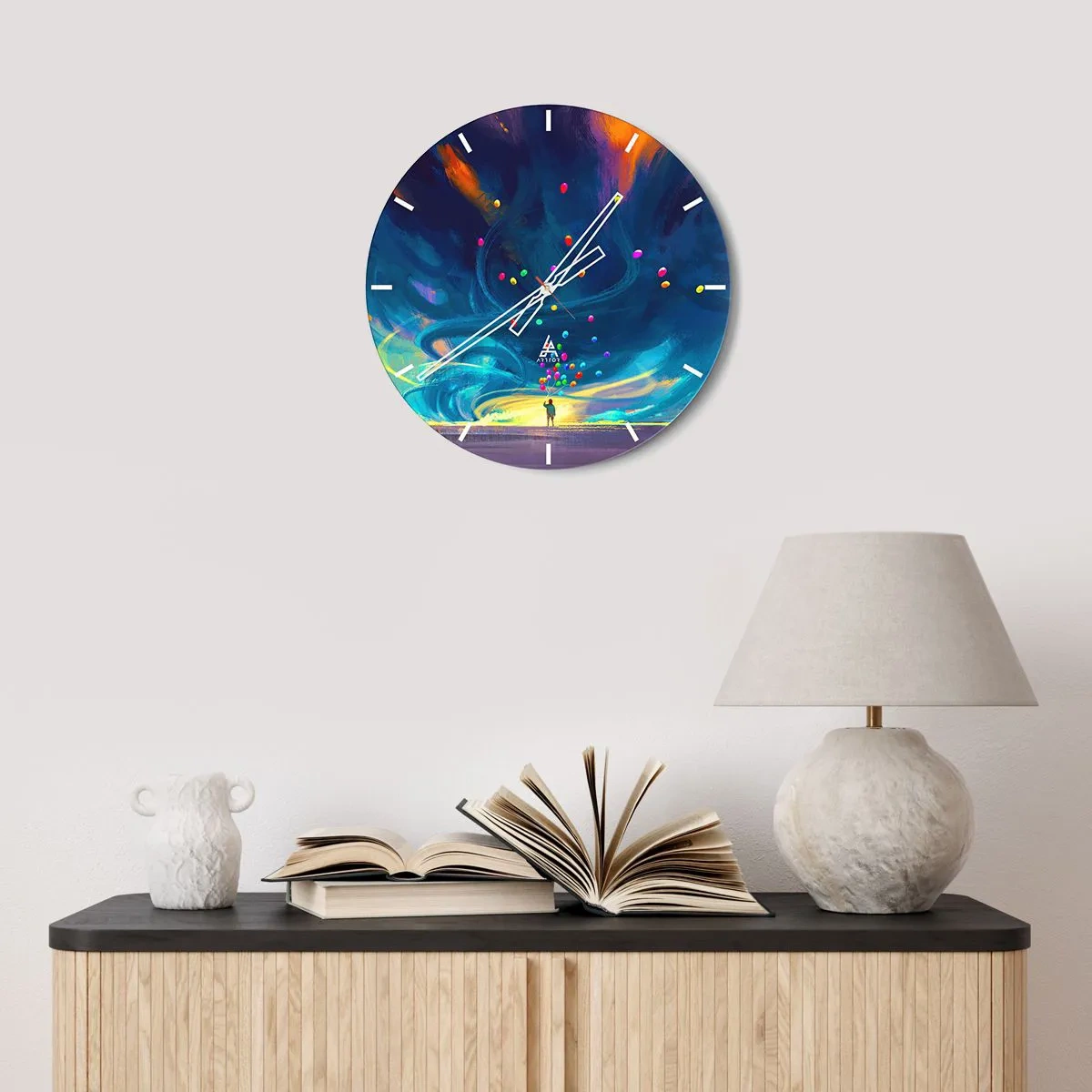 Reloj de pared - Reloj de vidrio - En un viento azul - 40x40 cm