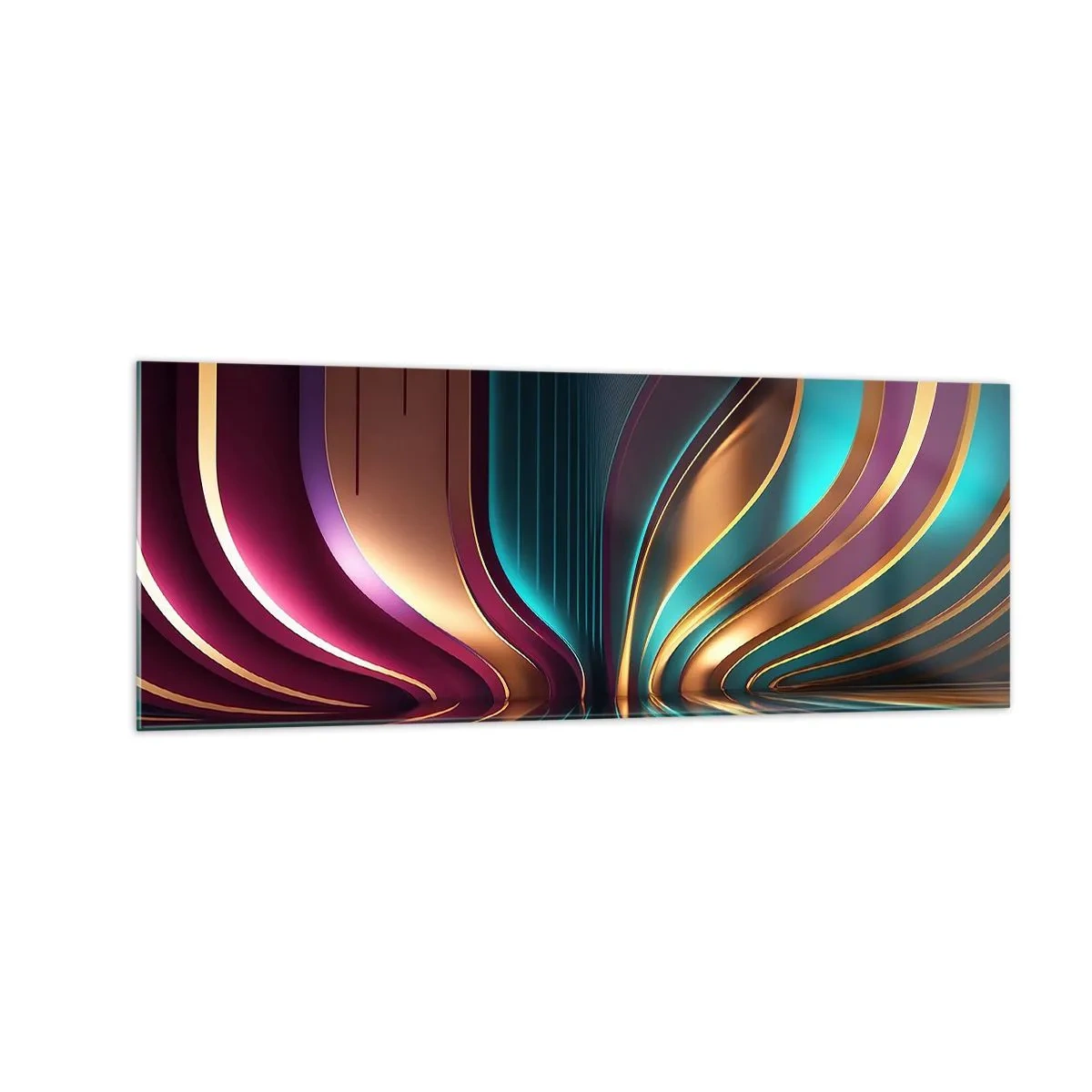 Cuadro sobre vidrio - Impresiones sobre Vidrio - Abstracción futurista con colores intensos y curvas. - 140x50cm - Arquitectura de la luz - Decoración de pared moderna para salón y dormitorio ARTTOR
