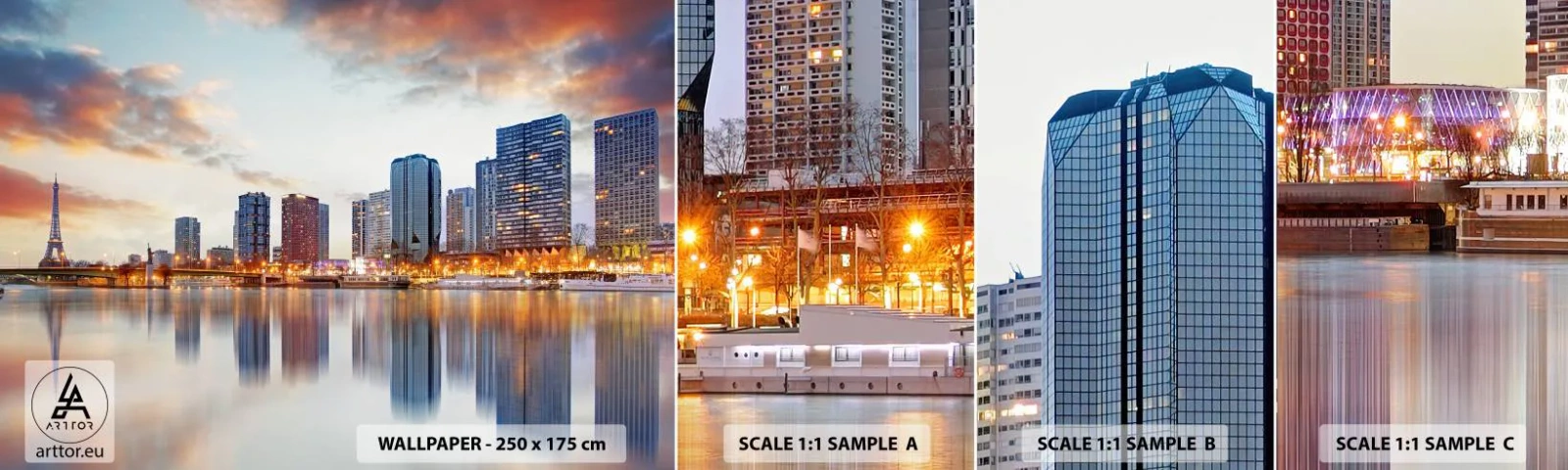 Muestra de fotomural autoadhesivo Deluxe Sticker - La calma monumental de París - Ciudad, París, Torre Eiffel - 100x30 cm