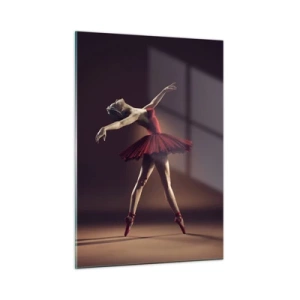 Cuadro sobre vidrio - Impresiones sobre Vidrio - Una bailarina con un vestido rojo en una pose dinámica. - 50x70cm - Primera bailarina - Decoración de pared moderna para salón y dormitorio ARTTOR