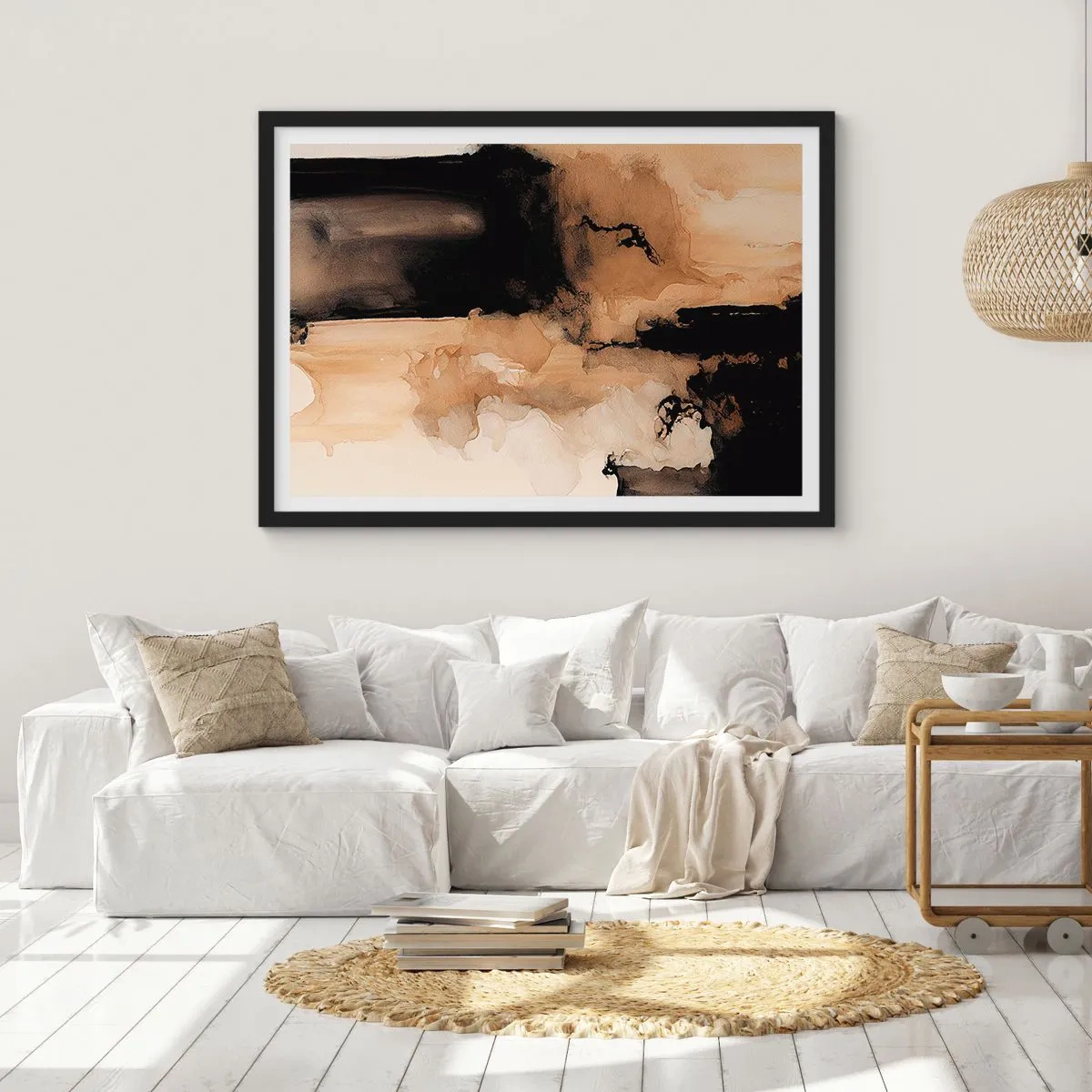 Póster en marco negro - Composición abstracta en tonos marrones y negros. - 70x50cm - Una abstracción intrigante - Decoración de pared moderna para salón y dormitorio ARTTOR