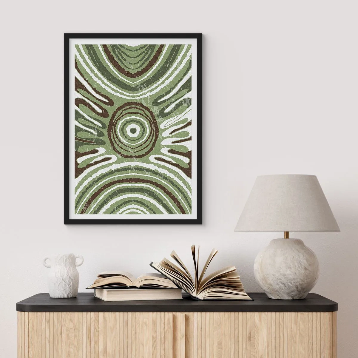 Póster en marco negro - Patrón abstracto simétrico en tonos verdes. - 50x70cm - Explosión de emociones - Decoración de pared moderna para salón y dormitorio ARTTOR