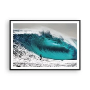 Póster en marco negro - Surfista frente a una ola gigante - 100x70cm - Reto aceptado - Decoración de pared moderna para salón y dormitorio ARTTOR