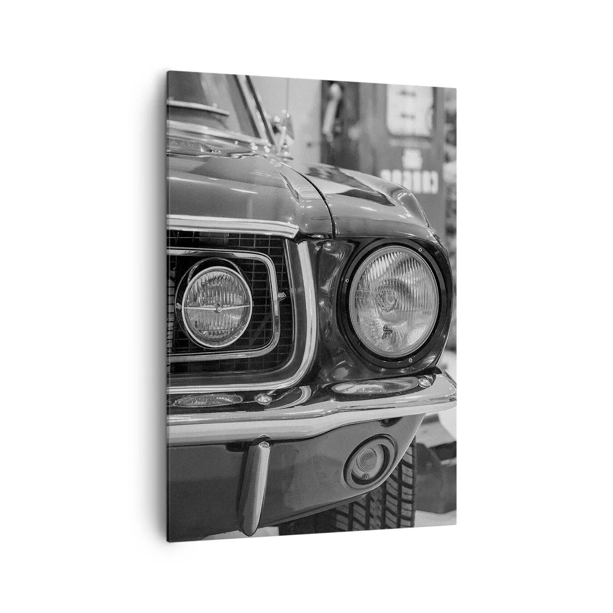 Cuadro sobre lienzo - Impresión de Imagen - Capó de coche clásico en blanco y negro - 70x100cm - Paseo rudo - Decoración de pared moderna para salón y dormitorio ARTTOR