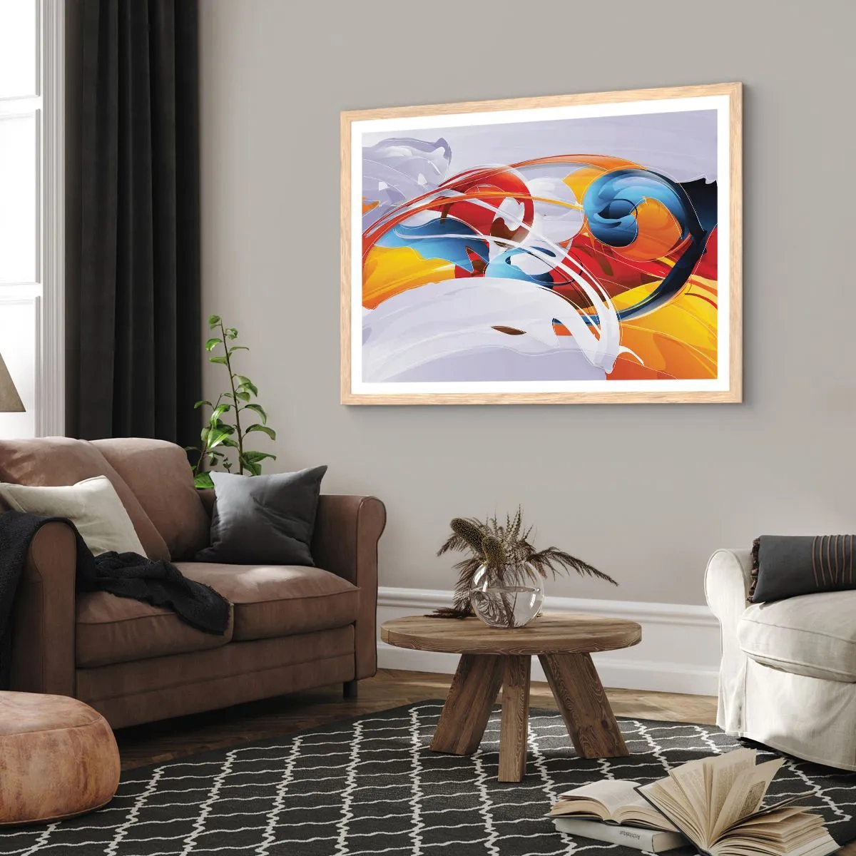 Póster en marco roble claro - Danza de los elementos - 91x61 cm