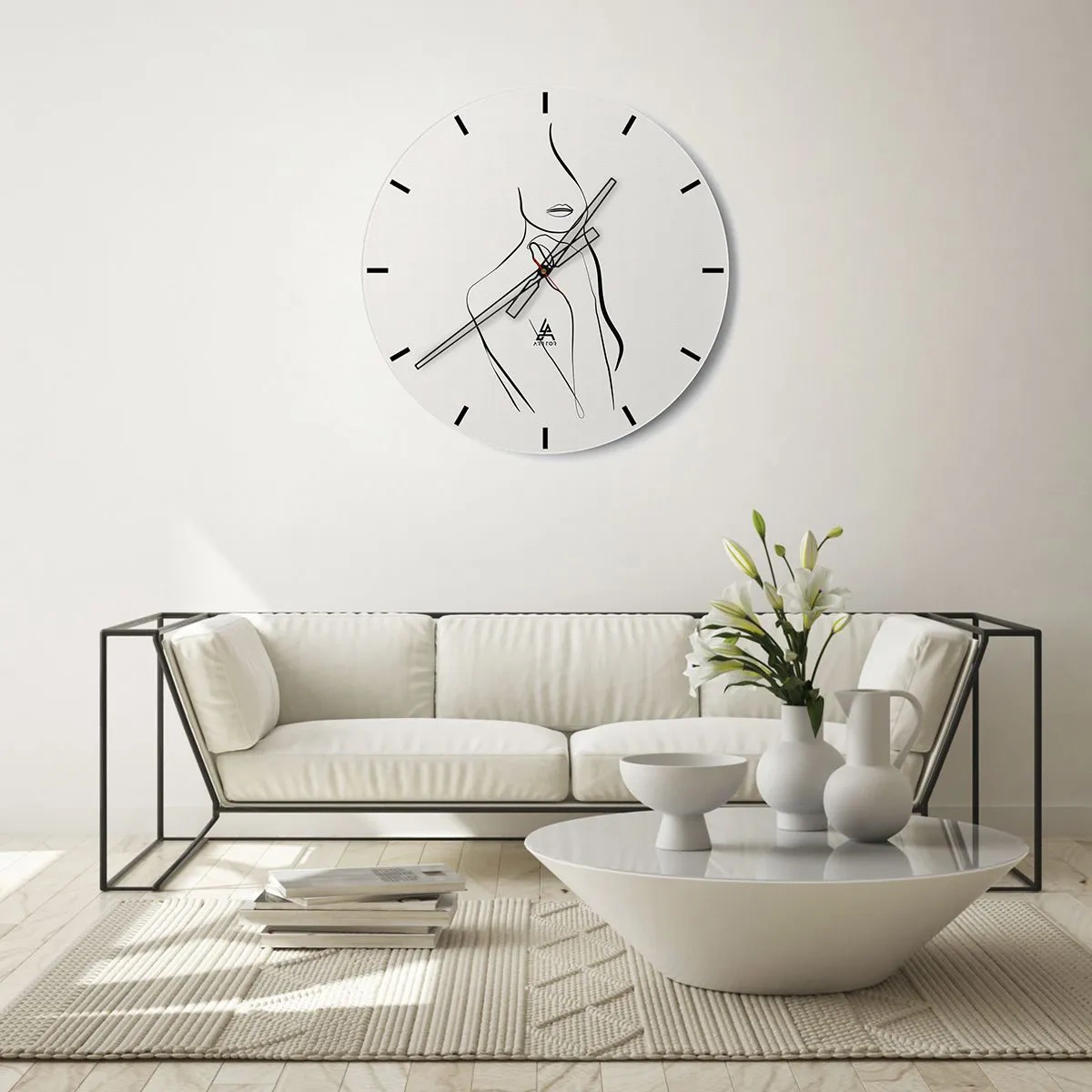 Reloj de pared - Reloj de vidrio - Ondas en tonos beige y marrón creando una estructura geométrica. - 30x30cm - Una ola de melancolía - Decoración de pared moderna para salón, cocina y dormitorio ARTTOR