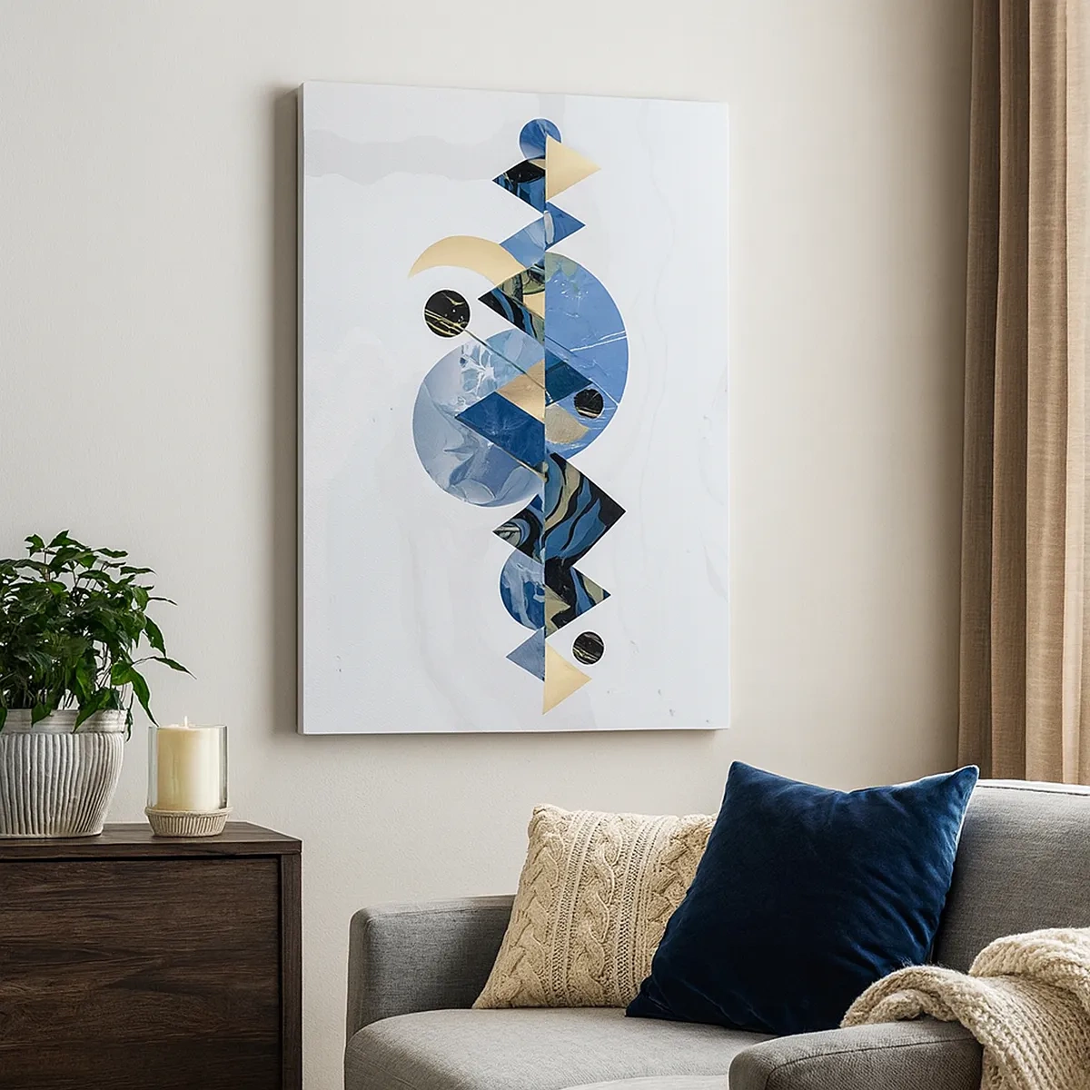 Cuadro sobre lienzo - Impresión de Imagen - Patrones geométricos abstractos con motivos montañosos - 50x70cm - Paisaje geométrico - Decoración de pared moderna para salón y dormitorio ARTTOR