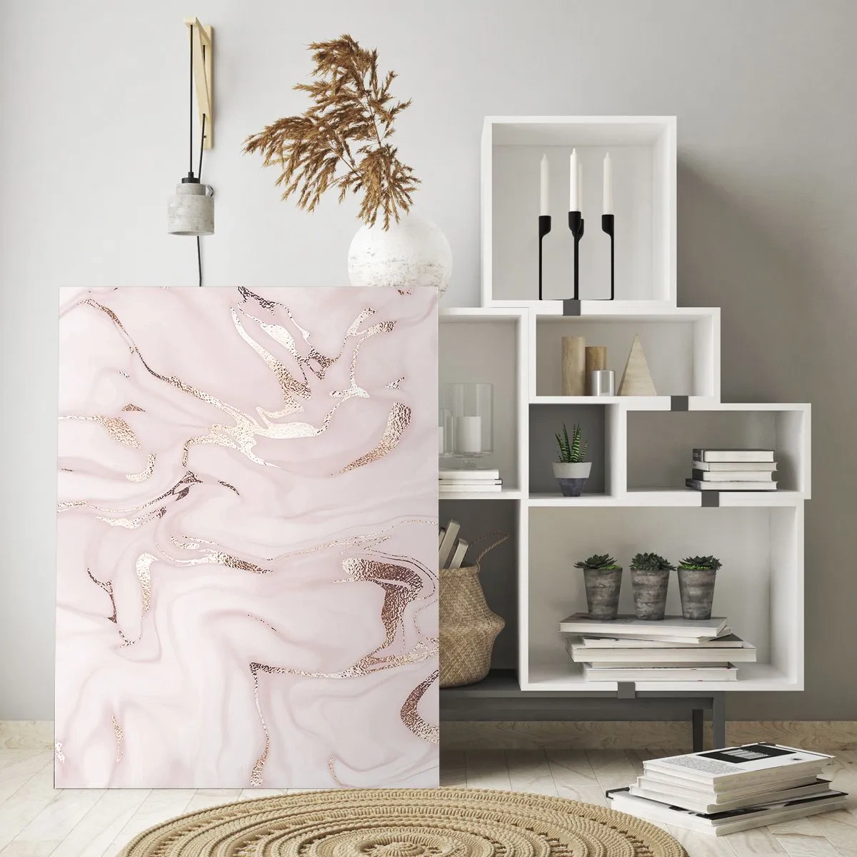 Cuadro sobre vidrio - Impresiones sobre Vidrio - Patrón de mármol abstracto de oro rosa - 50x70cm - En rosa - Decoración de pared moderna para salón y dormitorio ARTTOR