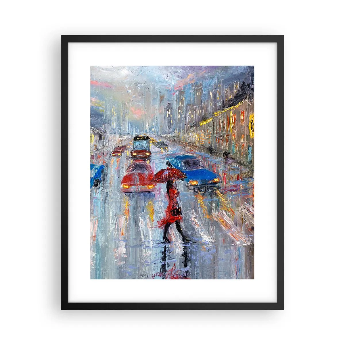 Póster en marco negro - Una tarde de lluvia en la ciudad - 40x50 cm