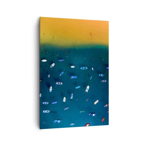 Cuadro sobre lienzo - Impresión de Imagen - Vista aérea de barcos en el agua y una orilla arenosa. - 70x100cm - Un juego de vacaciones - Decoración de pared moderna para salón y dormitorio ARTTOR