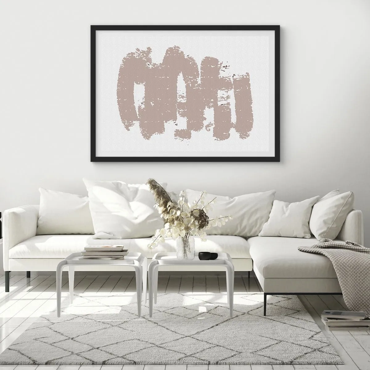 Póster en marco negro - Abstracción en rosa suave - 91x61 cm