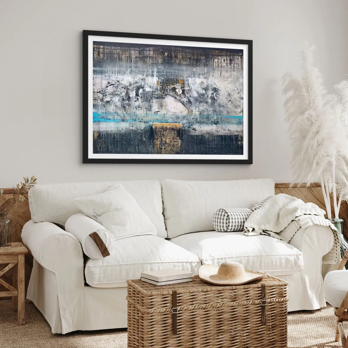 Póster en marco negro - Composición abstracta en tonos fríos - 100x70cm - Hielo abstracto - Decoración de pared moderna para salón y dormitorio ARTTOR