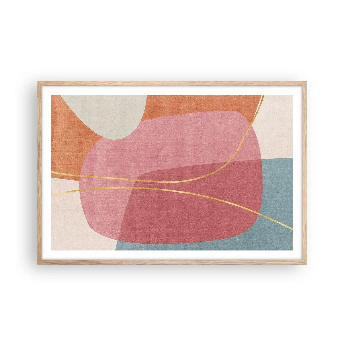 Póster en marco roble claro - Composición en pastel con hilos de oro - 91x61 cm