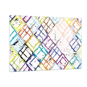 Cuadro sobre vidrio - Impresiones sobre Vidrio - Patrón abstracto con rombos multicolores - 120x80cm - Habitáculos en alquiler - Decoración de pared moderna para salón y dormitorio ARTTOR