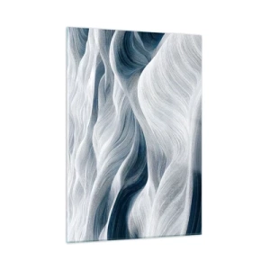 Cuadro sobre vidrio - Impresiones sobre Vidrio - Ondas abstractas en tonos de blanco y azul que crean un efecto de movimiento. - 50x70cm - Olas blancas y azules - Decoración de pared moderna para salón y dormitorio ARTTOR