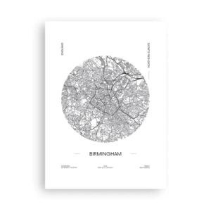 Póster - Un mapa minimalista en blanco y negro de Birmingham - 50x70cm - Anatomía de Birmingham - Decoración de pared moderna para salón y dormitorio ARTTOR