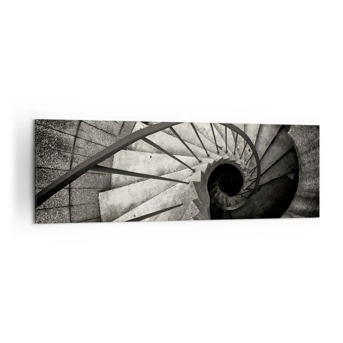 Cuadro sobre lienzo - Impresión de Imagen - Escalera de caracol en blanco y negro de estilo moderno. - 160x50cm - Escaleras arriba, escaleras abajo - Decoración de pared moderna para salón y dormitorio ARTTOR