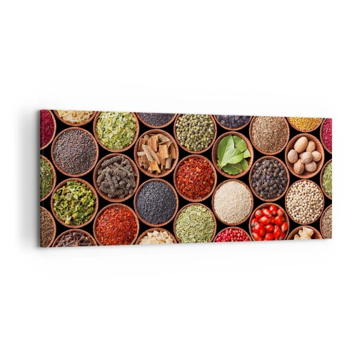 Cuadro sobre lienzo - Impresión de Imagen - Especias de colores en recipientes redondos - 120x50cm - Todos los sabores del mundo - Decoración de pared moderna para salón y dormitorio ARTTOR