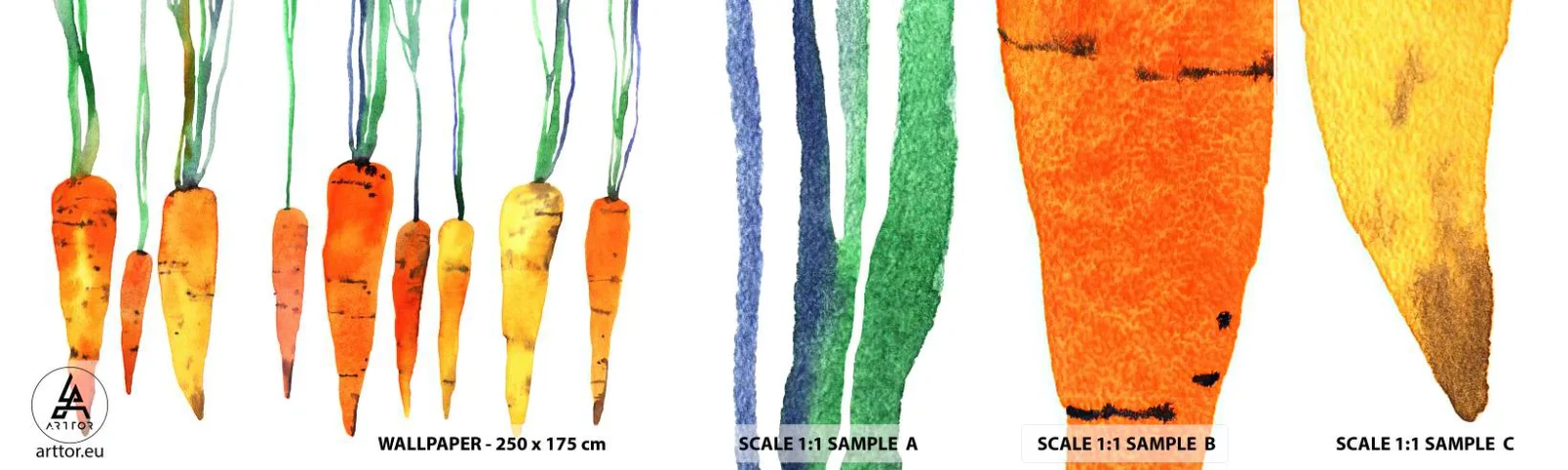 Muestra de fotomural autoadhesivo Deluxe Sticker - La belleza de lo ordinario - Gastronomía, Zanahoria, Gráficos - 100x30 cm