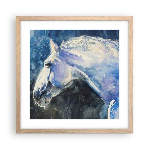 Póster en marco roble claro - Retrato en un resplandor azul - 40x40 cm