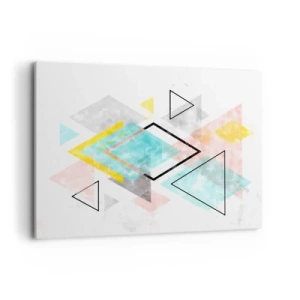 Cuadro sobre lienzo - Impresión de Imagen - Patrones geométricos coloridos sobre un fondo blanco - 100x70cm - Un juego geométrico - Decoración de pared moderna para salón y dormitorio ARTTOR