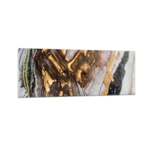 Cuadro sobre vidrio - Impresiones sobre Vidrio - Composición abstracta con elementos de oro y cristales. - 140x50cm - Elemento de la tierra - Decoración de pared moderna para salón y dormitorio ARTTOR