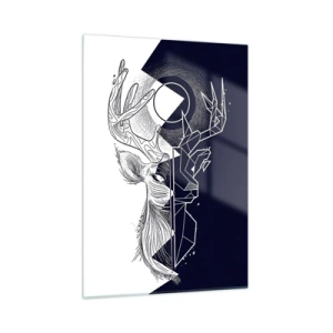 Cuadro sobre vidrio - Impresiones sobre Vidrio - Dibujo geométrico de un ciervo sobre fondo blanco y negro. - 50x70cm - Lucha y unidad de los opuestos - Decoración de pared moderna para salón y dormitorio ARTTOR