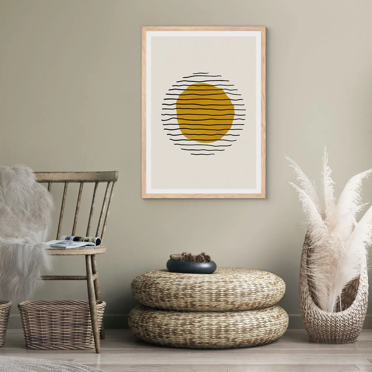 Póster en marco roble claro - Abstracción cálida - 70x100 cm